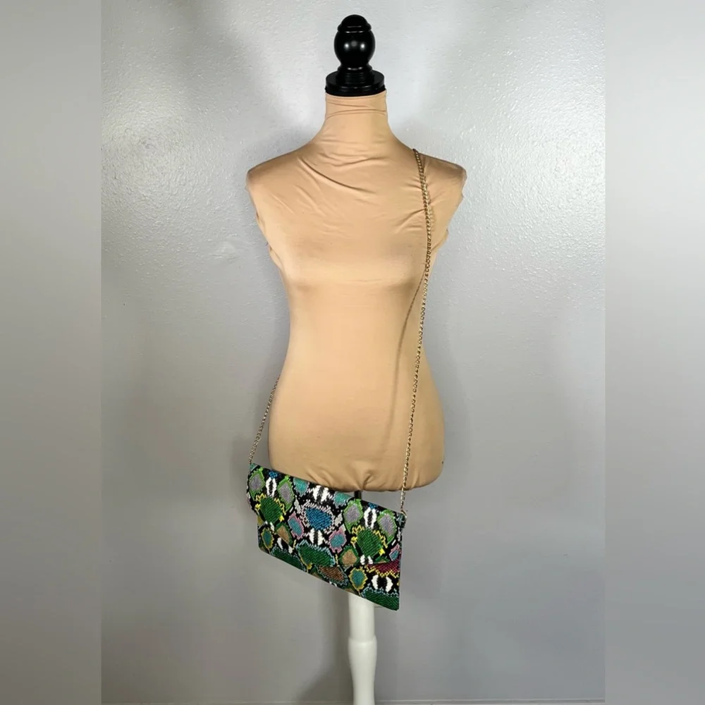 Multicolor color pop faux Snakeskin chain Crossbody Clutch Bag going out party - Picture 2 of 13